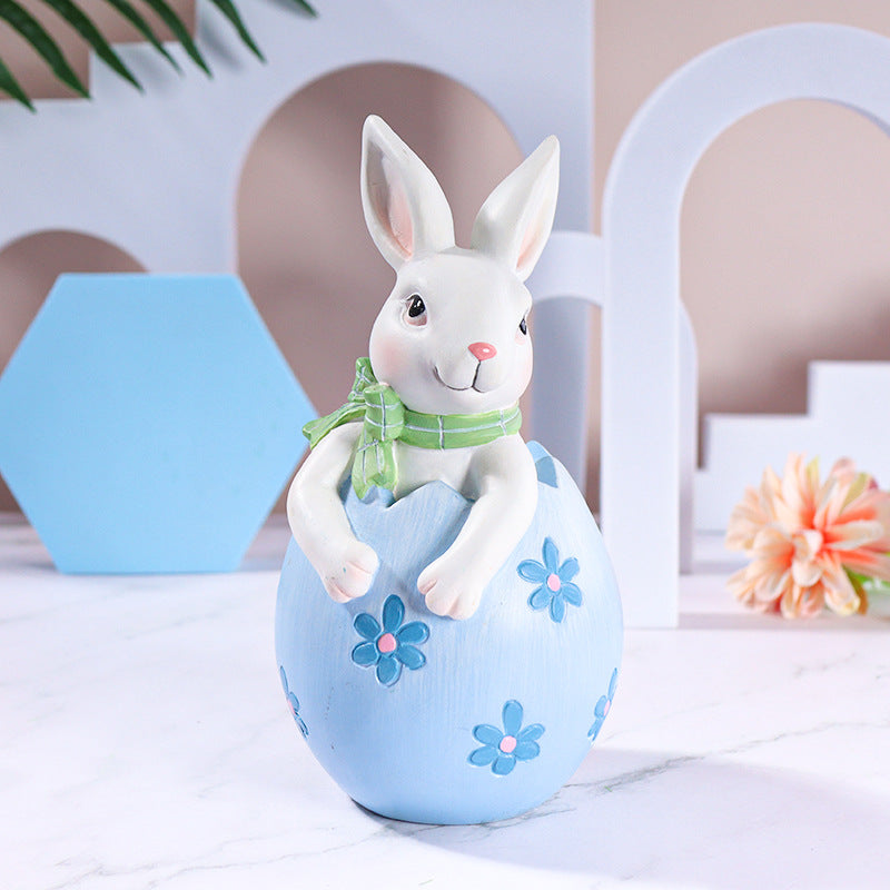 Blue Easter Rabbit Egg Resin Decoration - Charming Festive Gift for Kids' Rooms and Holidays