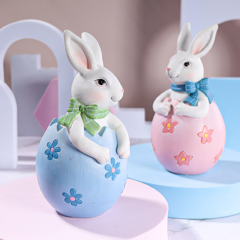 Blue Easter Rabbit Egg Resin Decoration - Charming Festive Gift for Kids' Rooms and Holidays