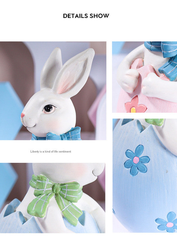 Blue Easter Rabbit Egg Resin Decoration - Charming Festive Gift for Kids' Rooms and Holidays