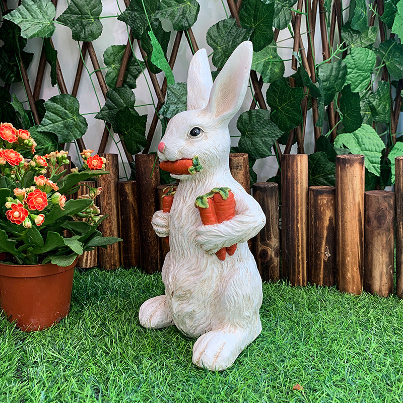 White Easter Rabbit with Carrot Resin Decoration - Adorable 15cm Festive Gift for Kids' Rooms