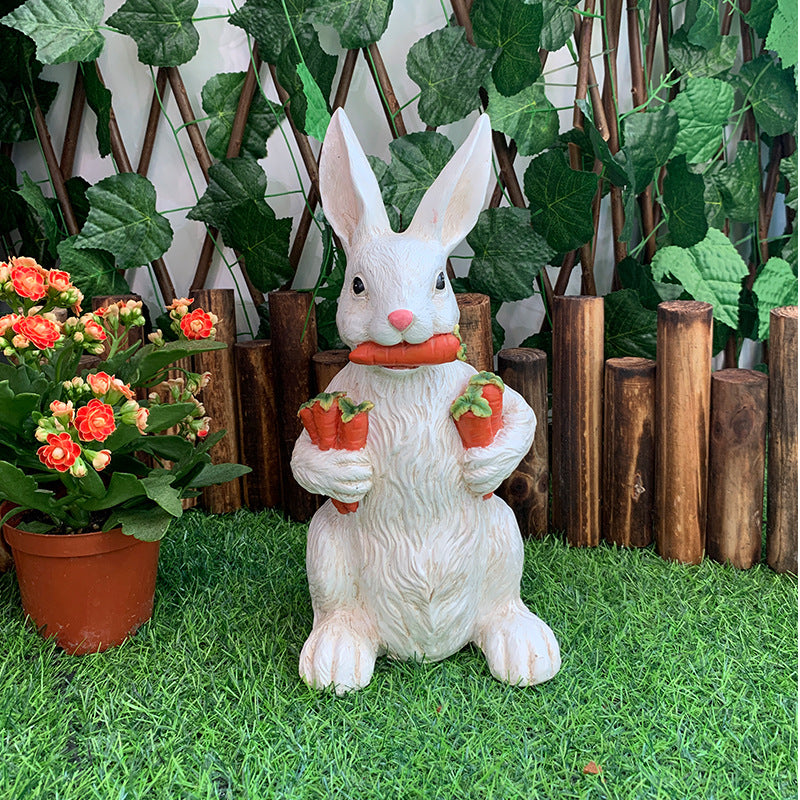 White Easter Rabbit with Carrot Resin Decoration - Adorable 15cm Festive Gift for Kids' Rooms