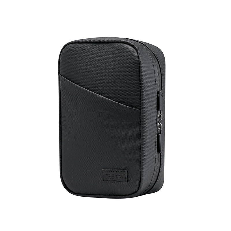 Black Premium PU Leather Multi-Functional Travel Cable Organizer - Waterproof Digital Storage Pouch