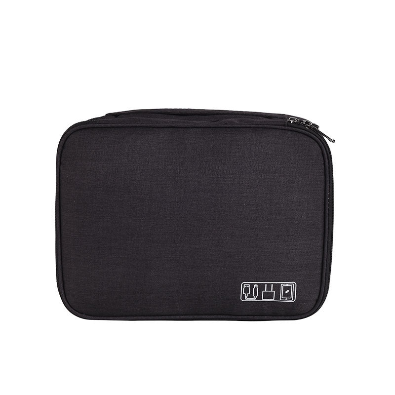Black Durable Three-Layer Earphone & Digital Organizer - Waterproof Cosmetic & Cable Storage PouchPhotography props not included, only the bag