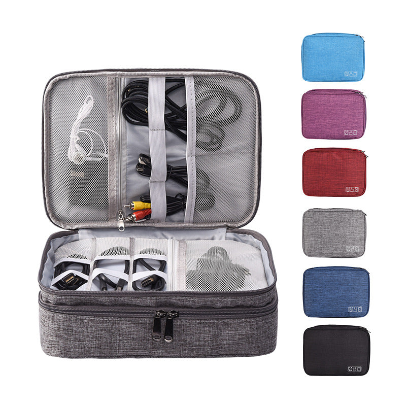 Black Durable Three-Layer Earphone & Digital Organizer - Waterproof Cosmetic & Cable Storage PouchPhotography props not included, only the bag