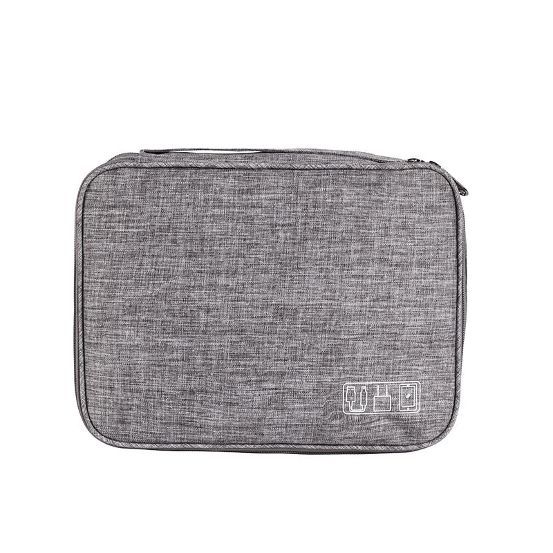 Grey Durable Three-Layer Earphone & Digital Organizer - Waterproof Cosmetic & Cable Storage PouchPhotography props not included, only the bag