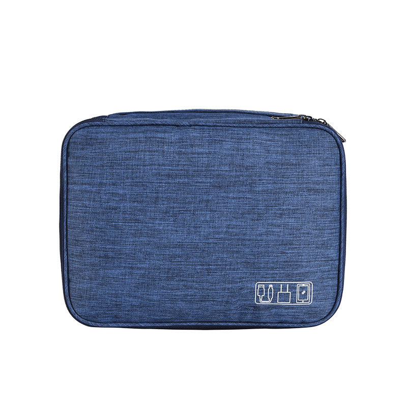 Dark Blue Durable Three-Layer Earphone & Digital Organizer - Waterproof Cosmetic & Cable Storage PouchPhotography props not included, only the bag