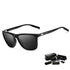 Black Frame + Black Temples + Gray Lenses Unisex Aluminum-Magnesium Square Polarized Sunglasses - Stylish UV-Protective Driving Glasses with Case