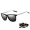 Black Frame + Silver Temples + Gray Lenses Unisex Aluminum-Magnesium Square Polarized Sunglasses - Stylish UV-Protective Driving Glasses with Case