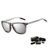 Grey Frame + Silver Temples + Silver Lenses Unisex Aluminum-Magnesium Square Polarized Sunglasses - Stylish UV-Protective Driving Glasses with Case