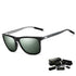 Black Frame + Dark Grey Temples + Green Lenses Unisex Aluminum-Magnesium Square Polarized Sunglasses - Stylish UV-Protective Driving Glasses with Case