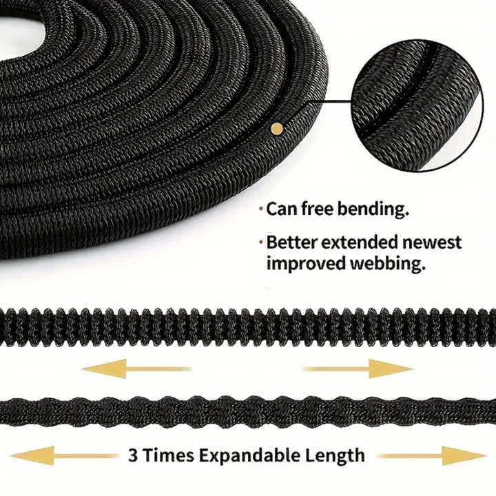 25FT Black Expandable Garden Hose without Spray Gun - High-Pressure TPE Watering & Car Wash Tool