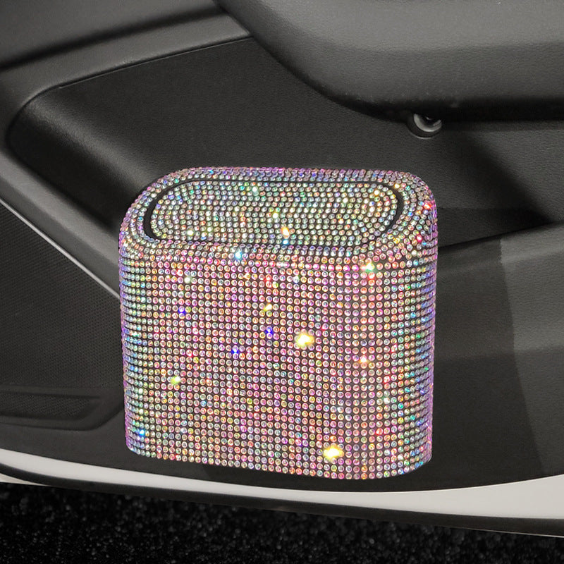 Colored Diamond Sparkly Rhinestone Car Trash Can - Diamond Auto Garbage Bin Organizer