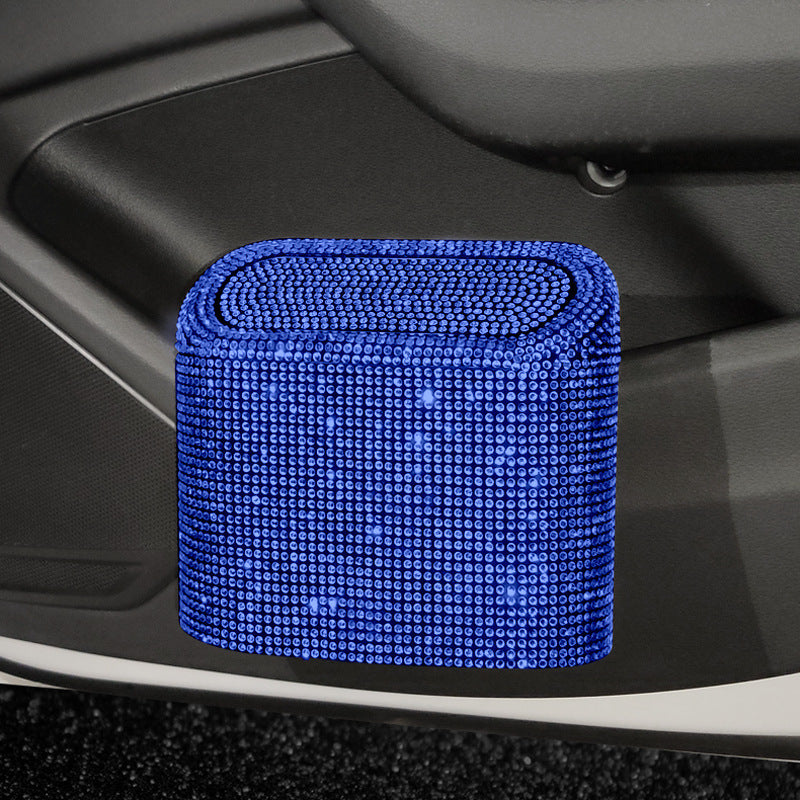 Blue Diamond Sparkly Rhinestone Car Trash Can - Diamond Auto Garbage Bin Organizer