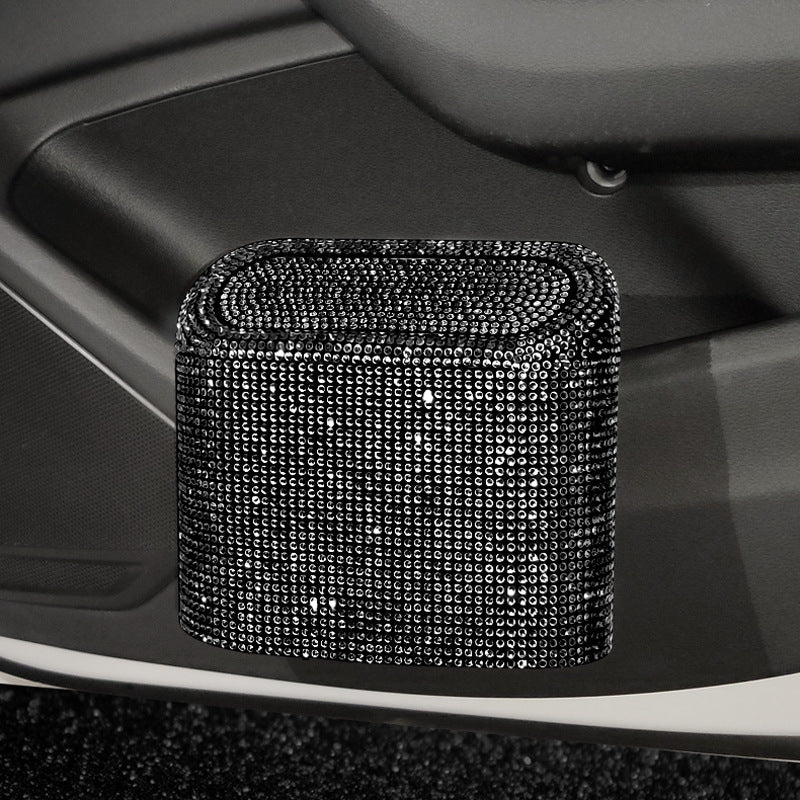 Black Diamond Sparkly Rhinestone Car Trash Can - Diamond Auto Garbage Bin Organizer