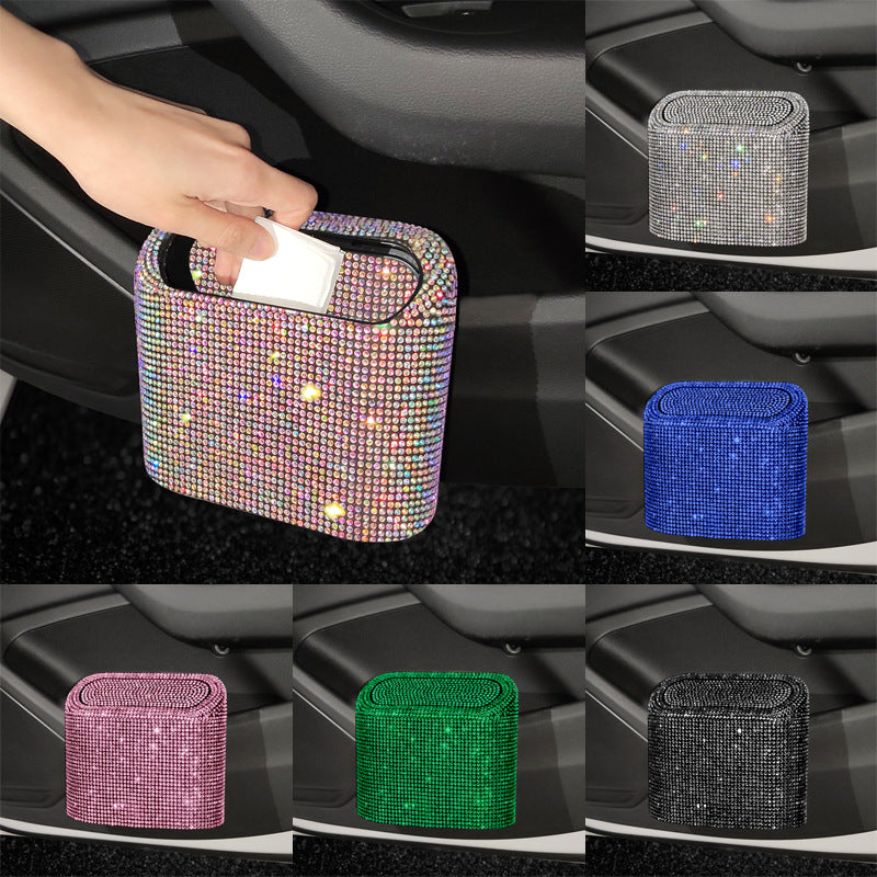 Black Diamond Sparkly Rhinestone Car Trash Can - Diamond Auto Garbage Bin Organizer