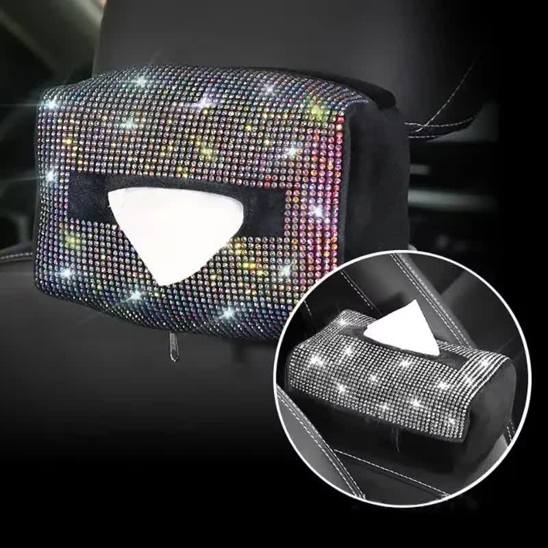 Colored Diamond Bling Rhinestone Car Tissue Box Holder - Applies to Visor & Seat Back