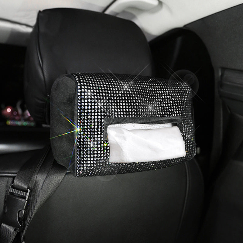 Black Diamond Bling Rhinestone Car Tissue Box Holder - Applies to Visor & Seat Back