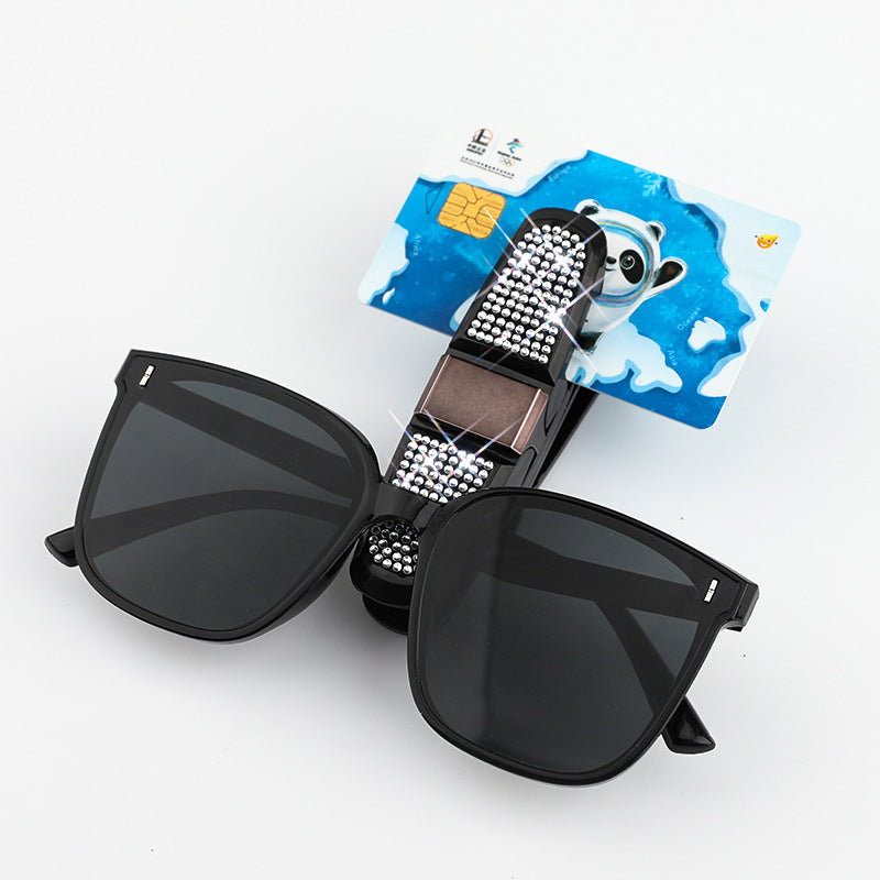 6 Pcs Red Luxury Rhinestone Car Sun Visor Glasses Clip - Multi-Functional, 180° Rotatable, ABS Material