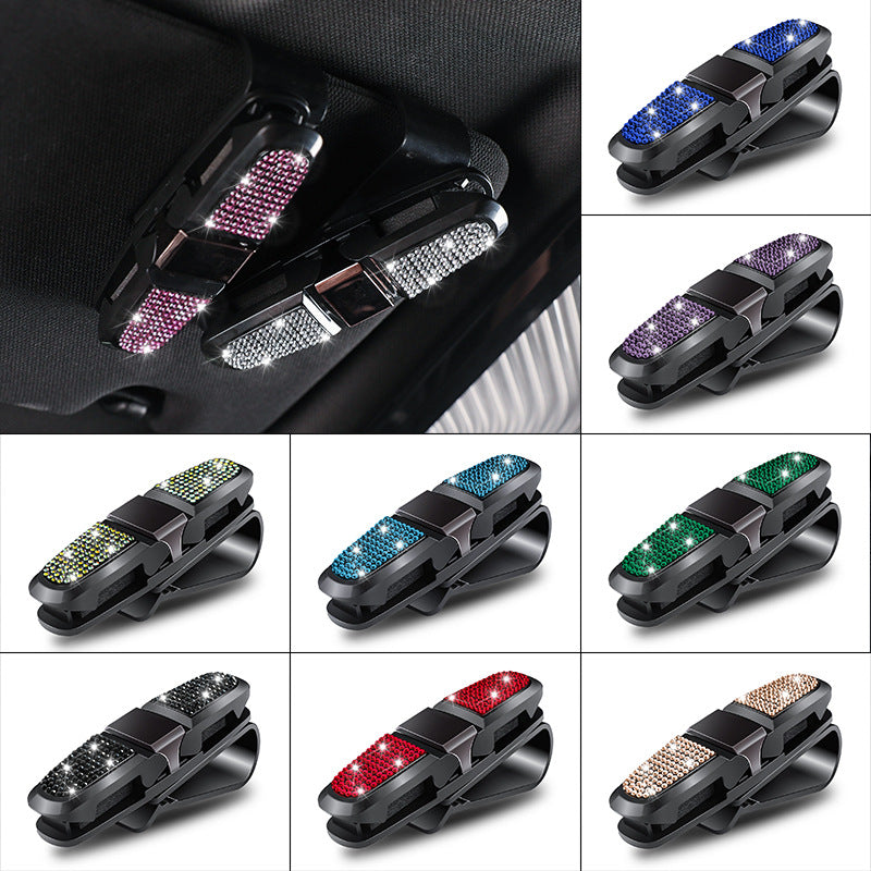 6 Pcs Purple Luxury Rhinestone Car Sun Visor Glasses Clip - Multi-Functional, 180° Rotatable, ABS Material