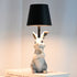 Grey Bunny Black Lampshade Adorable Rabbit Resin Table Lamp - 3-Color LED, USB Rechargeable, Touch Dimming