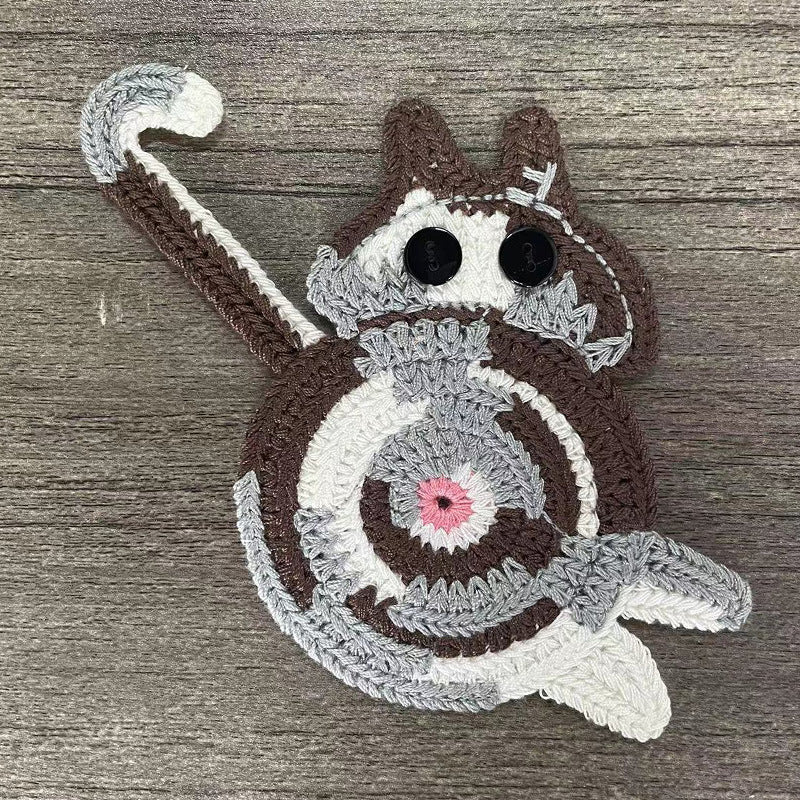 4 Pcs Grey,Brown And White Cute Cat Butt Knitted Coaster - Lightweight Crochet Drink Mat, 15x10cm