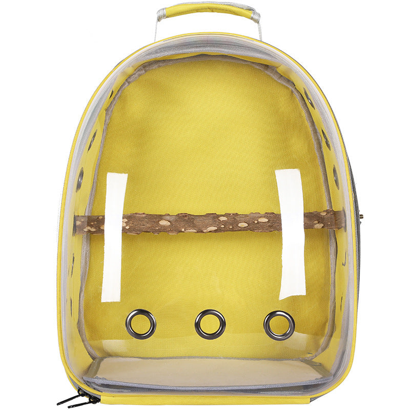 Yellow Stylish Transparent PVC Pet Carrier Backpack - Large Capacity, Multi-Use for Birds & CatsIncluding Wooden Stick
