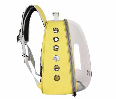 Yellow Stylish Transparent PVC Pet Carrier Backpack - Large Capacity, Multi-Use for Birds & CatsIncluding Wooden Stick