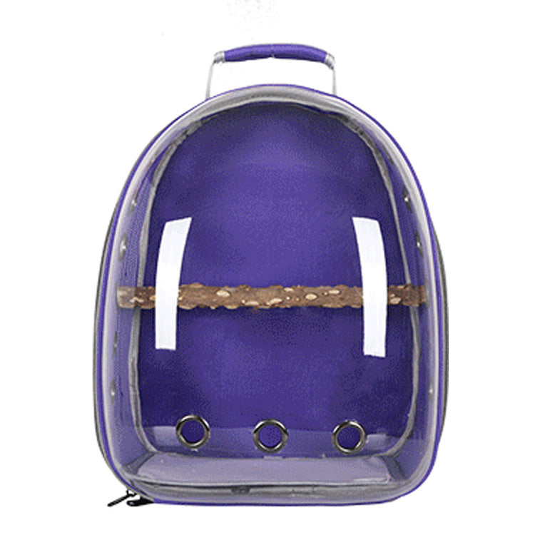 Purple Stylish Transparent PVC Pet Carrier Backpack - Large Capacity, Multi-Use for Birds & CatsIncluding Wooden Stick