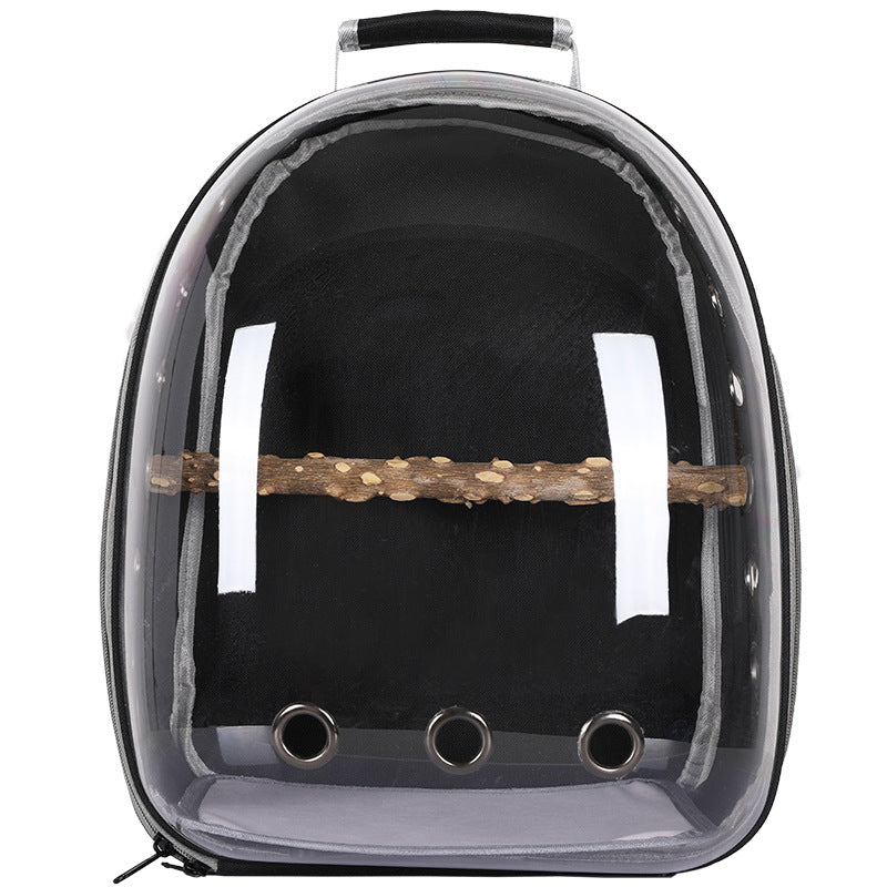 Black Stylish Transparent PVC Pet Carrier Backpack - Large Capacity, Multi-Use for Birds & CatsIncluding Wooden Stick