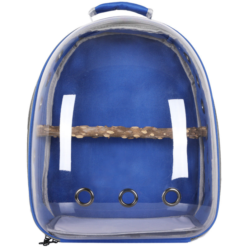 Blue Stylish Transparent PVC Pet Carrier Backpack - Large Capacity, Multi-Use for Birds & CatsIncluding Wooden Stick