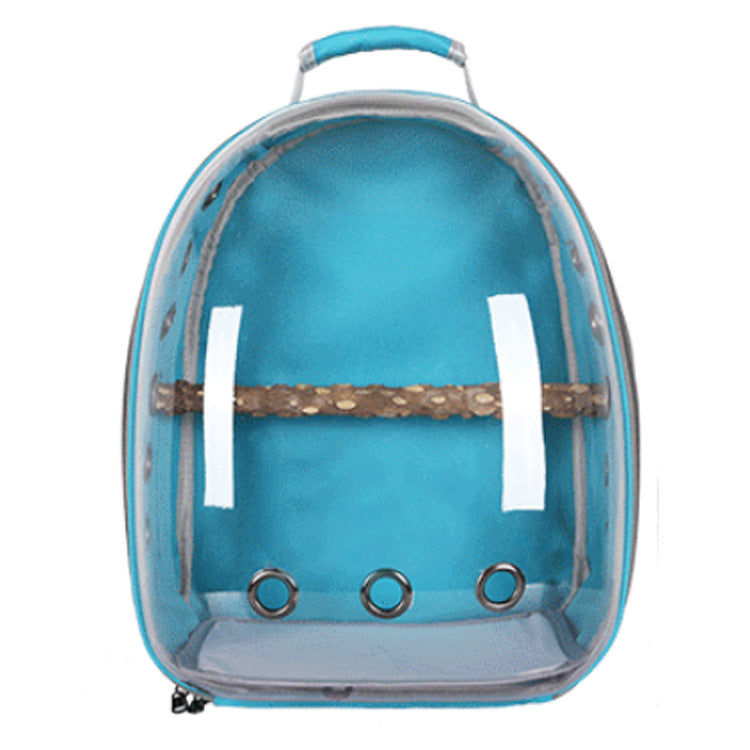 Teal Stylish Transparent PVC Pet Carrier Backpack - Large Capacity, Multi-Use for Birds & CatsIncluding Wooden Stick