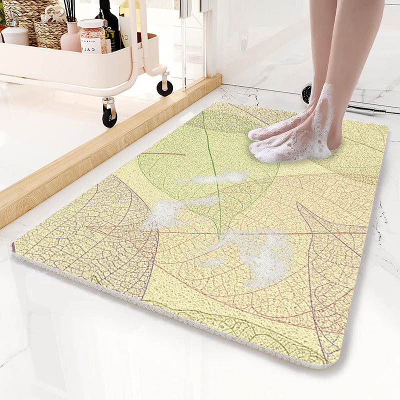 Yellow Leaves Pattern  PVC Non-Slip Bath Mat 50x80cm - Shower Drain Hole Design, Soft & Quick-Dry Bathroom Rug