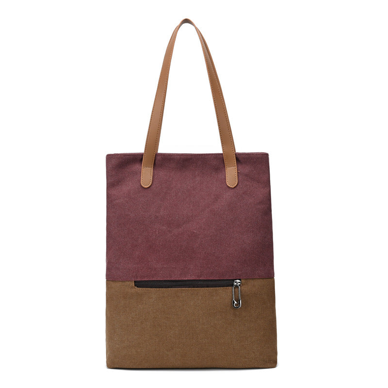 Purple And Brown Canvas Tote Bag for Women - Multi-Use Shoulder Handbag & Backpack, Large Capacity, 30x10x40cm