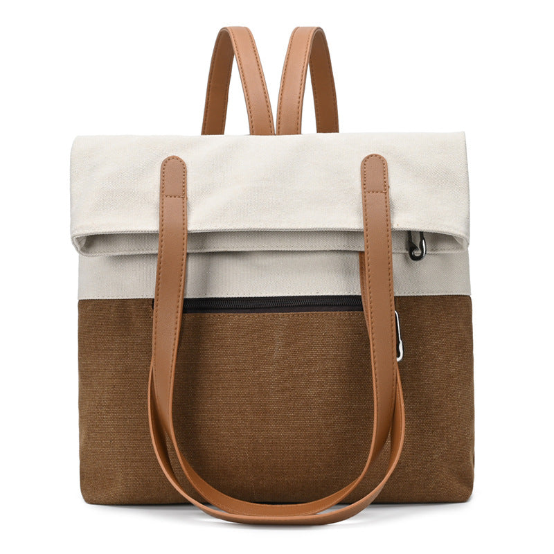 Purple And Brown Canvas Tote Bag for Women - Multi-Use Shoulder Handbag & Backpack, Large Capacity, 30x10x40cm