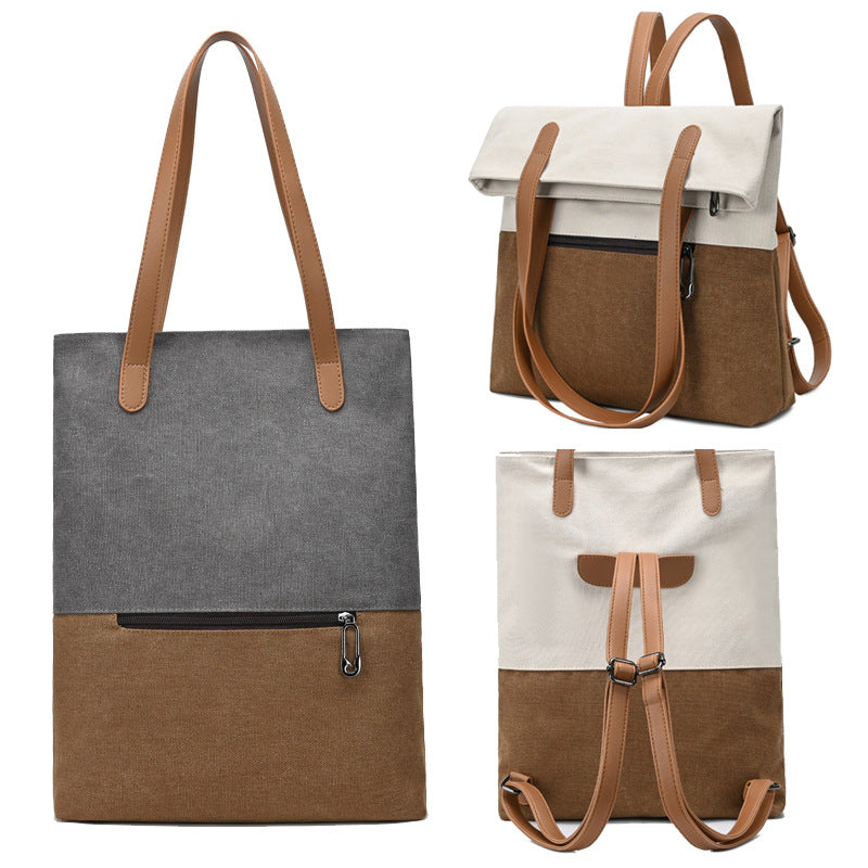Black And Brown Canvas Tote Bag for Women - Multi-Use Shoulder Handbag & Backpack, Large Capacity, 30x10x40cm