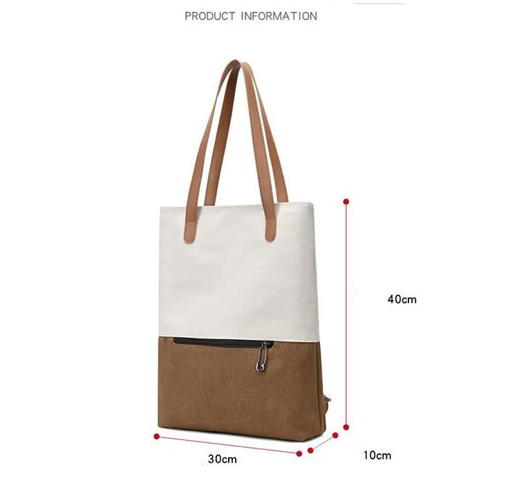 Black And Brown Canvas Tote Bag for Women - Multi-Use Shoulder Handbag & Backpack, Large Capacity, 30x10x40cm