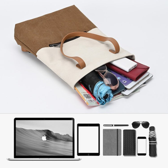 Black And Brown Canvas Tote Bag for Women - Multi-Use Shoulder Handbag & Backpack, Large Capacity, 30x10x40cm