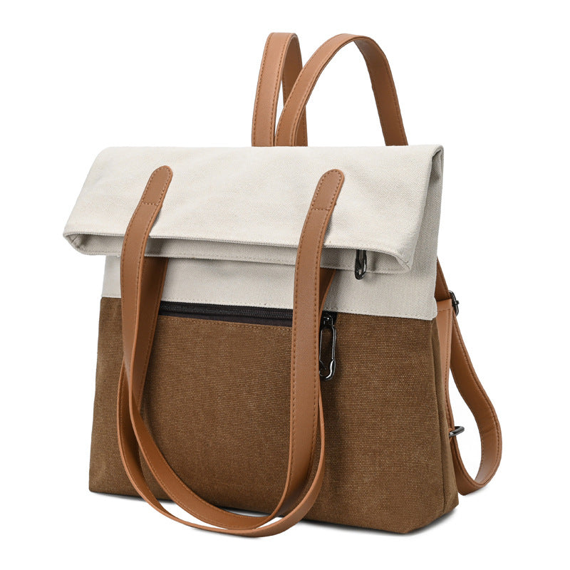 Gery And Brown Canvas Tote Bag for Women - Multi-Use Shoulder Handbag & Backpack, Large Capacity, 30x10x40cm