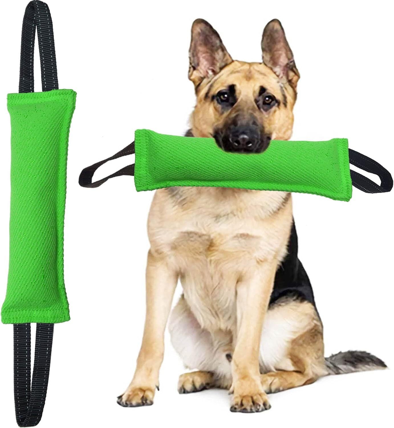 Green Durable 2-Pack Tug-of-War Dog Training Toy - Tear-Resistant, Safe & Interactive for All Breeds