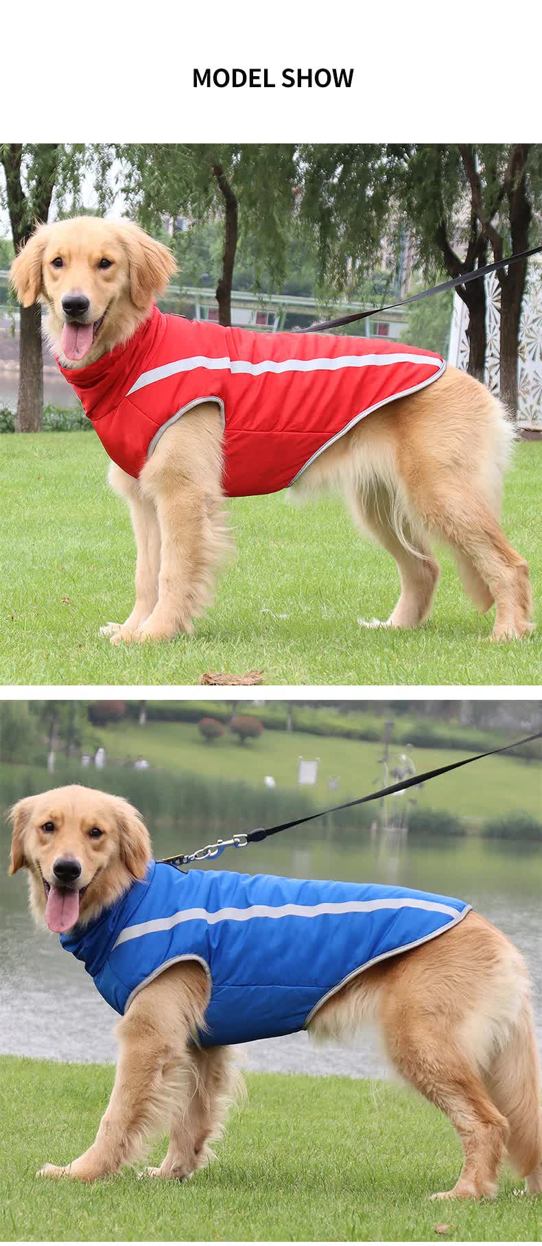 Size 3XL Red Reflective Winter Dog Jacket - Warm & Waterproof Outdoor Coat for Large Breeds
