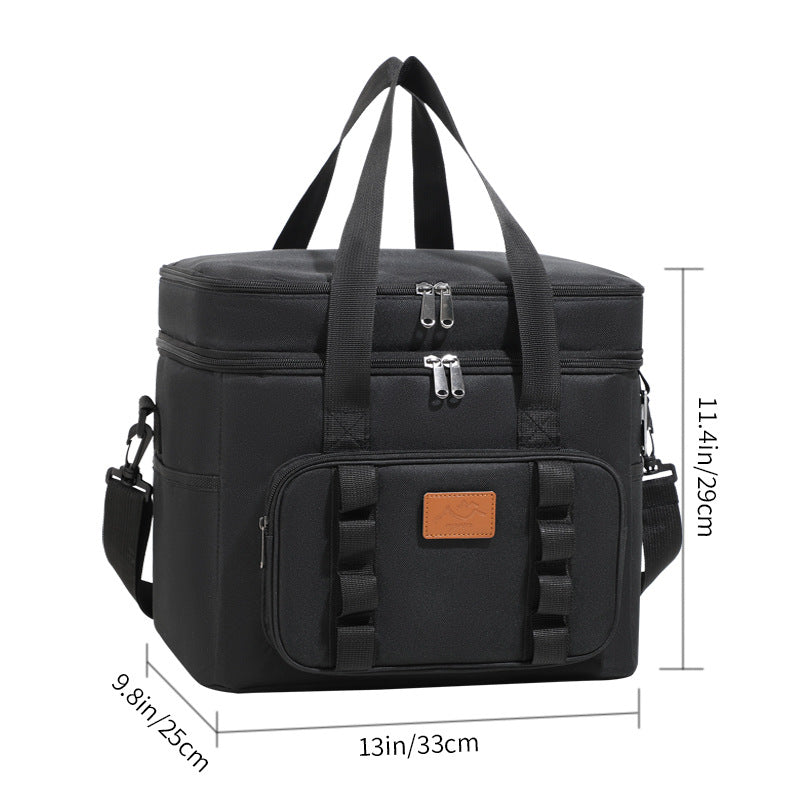 Black 23L Extra Large Insulated Cooler Bag with Double Layers - Perfect for Camping, Picnics, and Outdoor Adventures