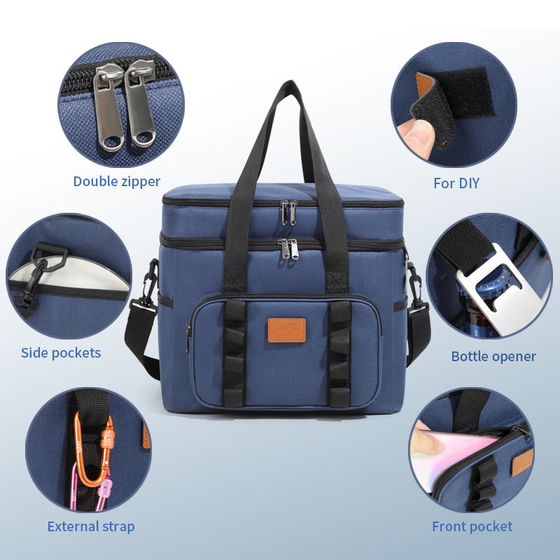 Navy Blue 23L Extra Large Insulated Cooler Bag with Double Layers - Perfect for Camping, Picnics, and Outdoor Adventures