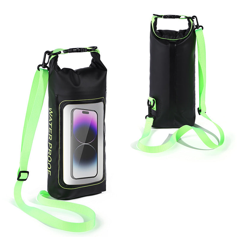 Black And Green 2L Waterproof Phone Pouch - Multi-Functional PVC Dry Bag for Swimming and Water Activities