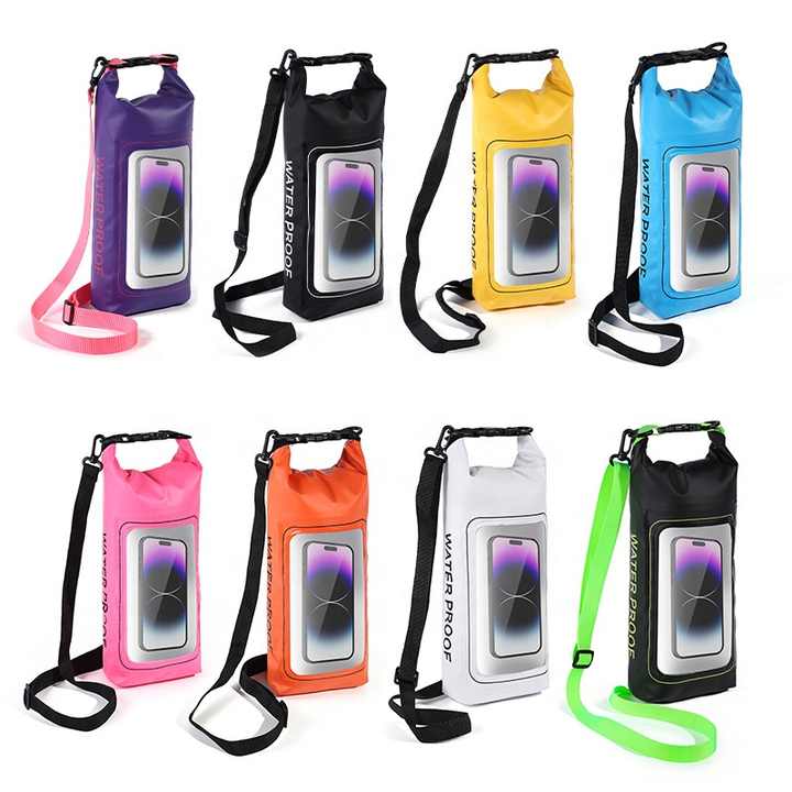 Black And Green 2L Waterproof Phone Pouch - Multi-Functional PVC Dry Bag for Swimming and Water Activities