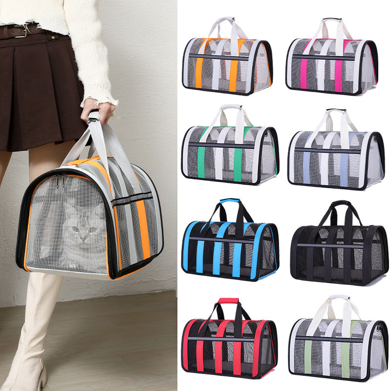 Size S Pink And White Foldable Pet Carrier Bag - Lightweight, Breathable, and Spacious for All Seasons