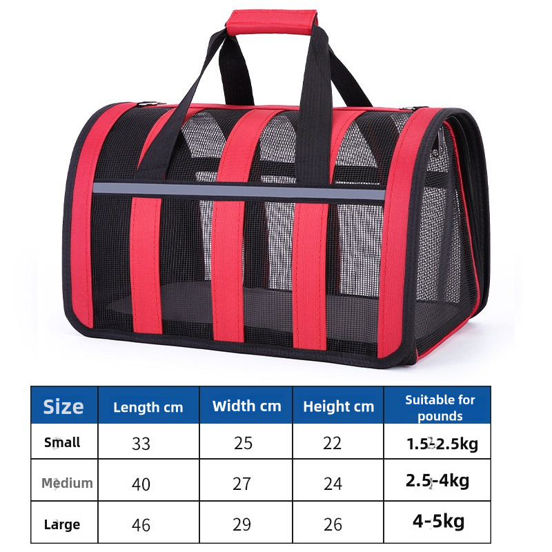 Size M Black and Red Foldable Pet Carrier Bag - Lightweight, Breathable, and Spacious for All Seasons