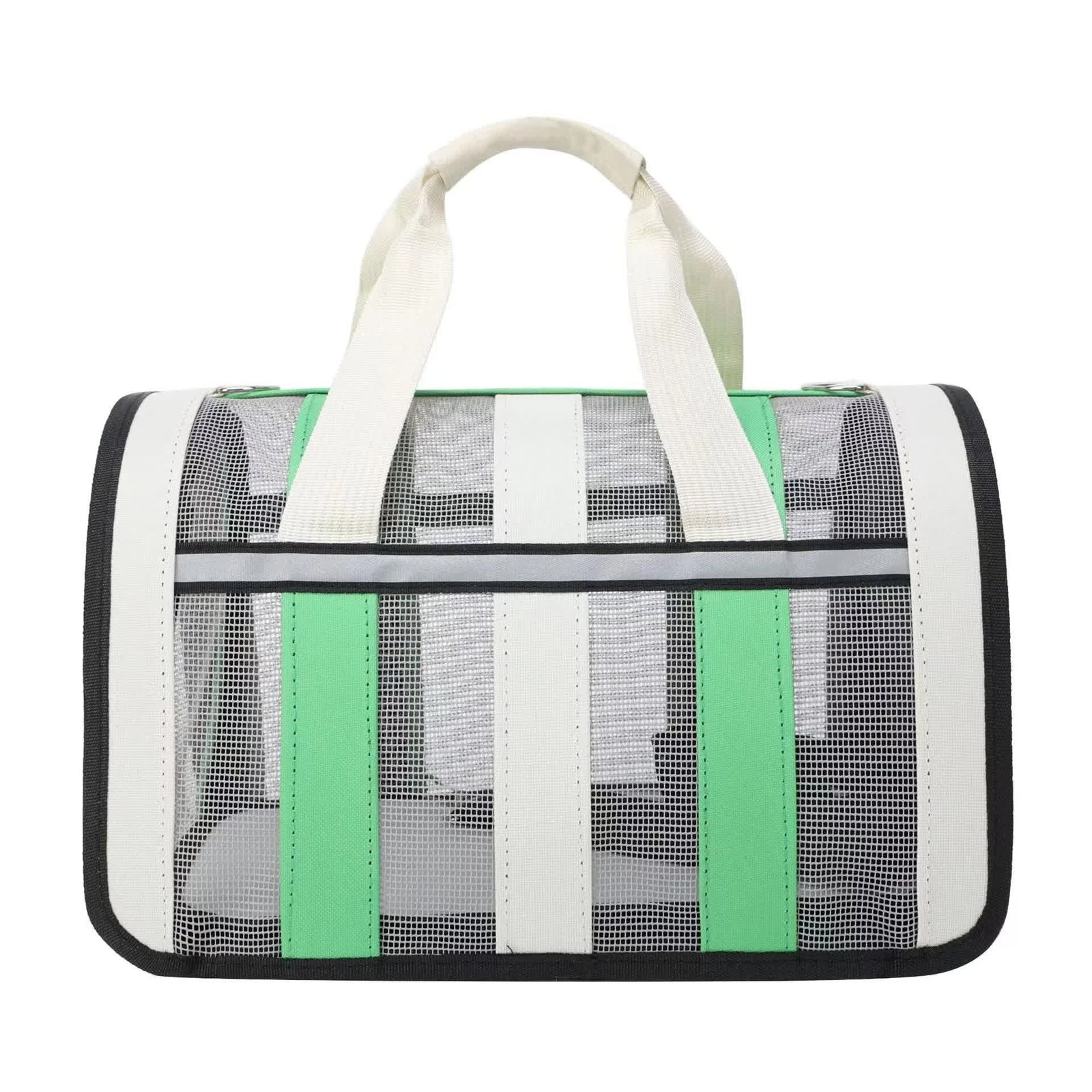 Size M Green And White Foldable Pet Carrier Bag - Lightweight, Breathable, and Spacious for All Seasons