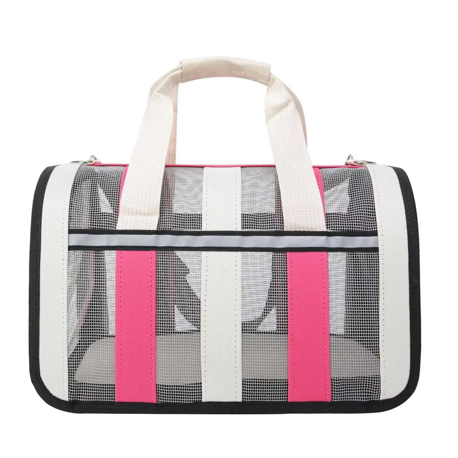 Size M Pink And White Foldable Pet Carrier Bag - Lightweight, Breathable, and Spacious for All Seasons