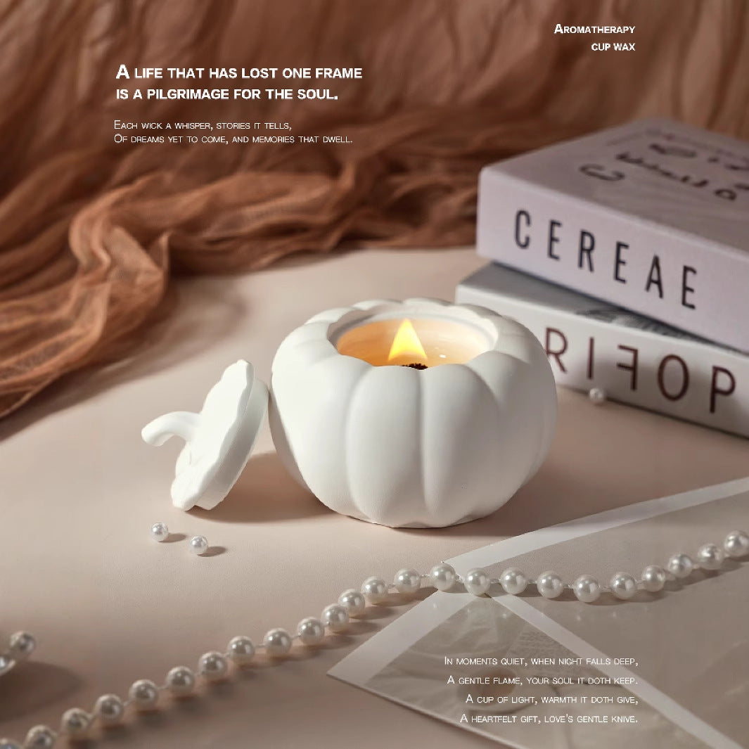 English Pear FreesiaCeramic Pumpkin Candle with Lid - Home Decor and Gift Ideas
