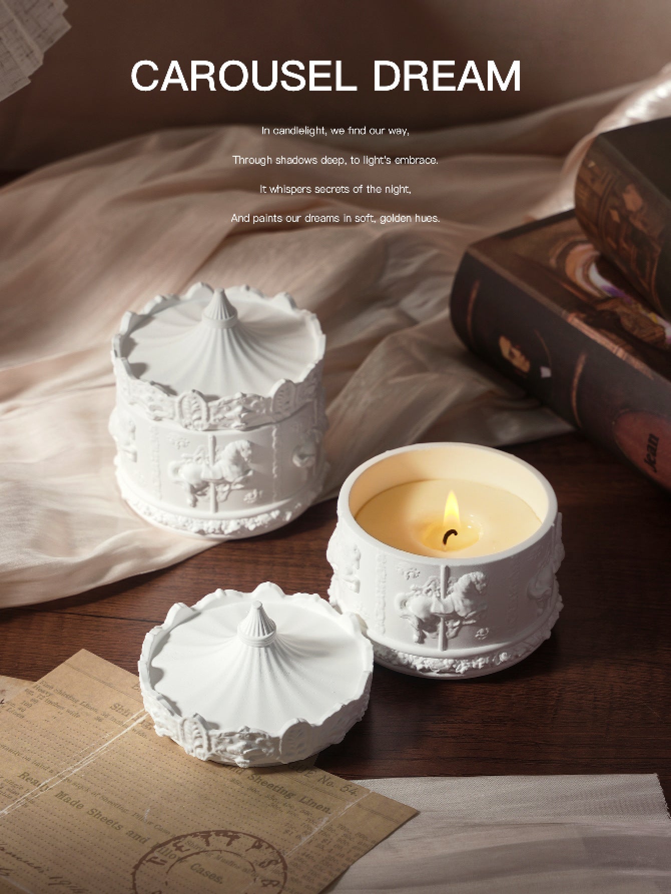 White Peach OolongRotating Carousel Soy Candle - Unique Home Decor & Gift